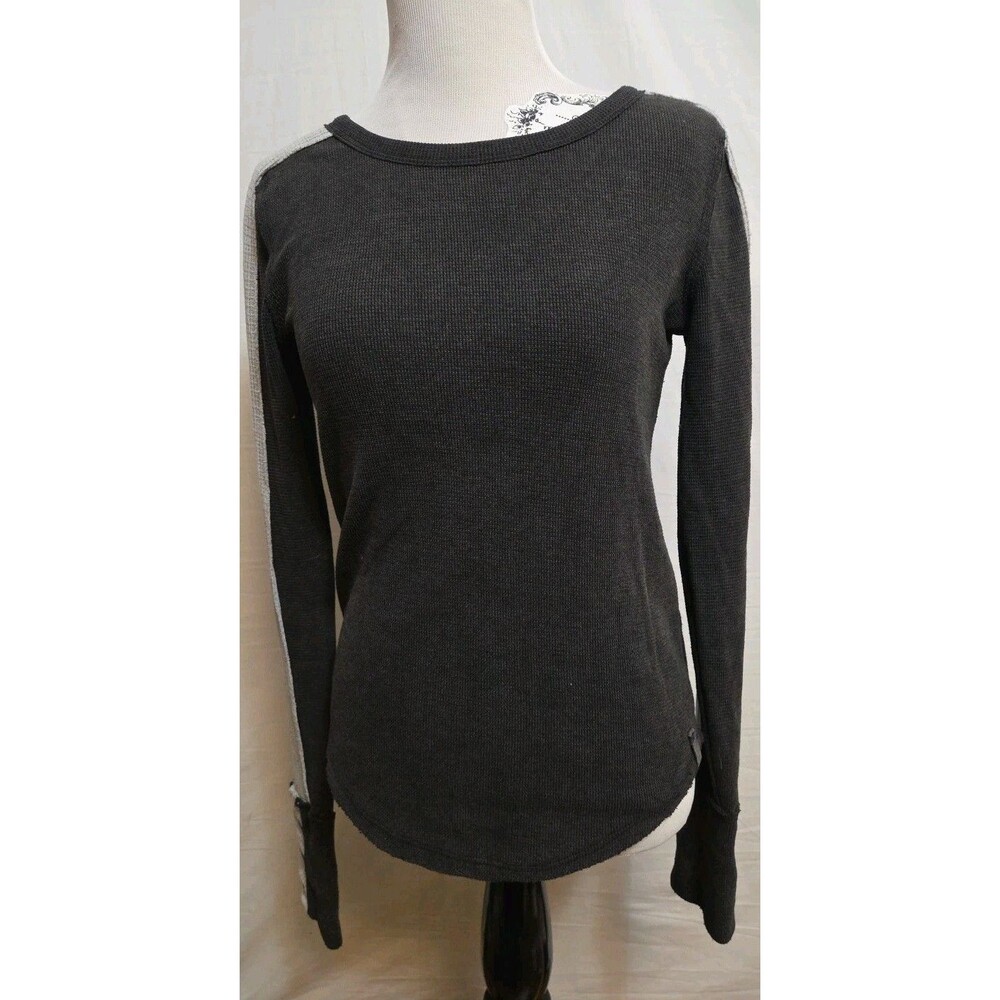Free People FP ONE Women's Tasha Thermal Top Shirt Colorblock Charcoal Small
